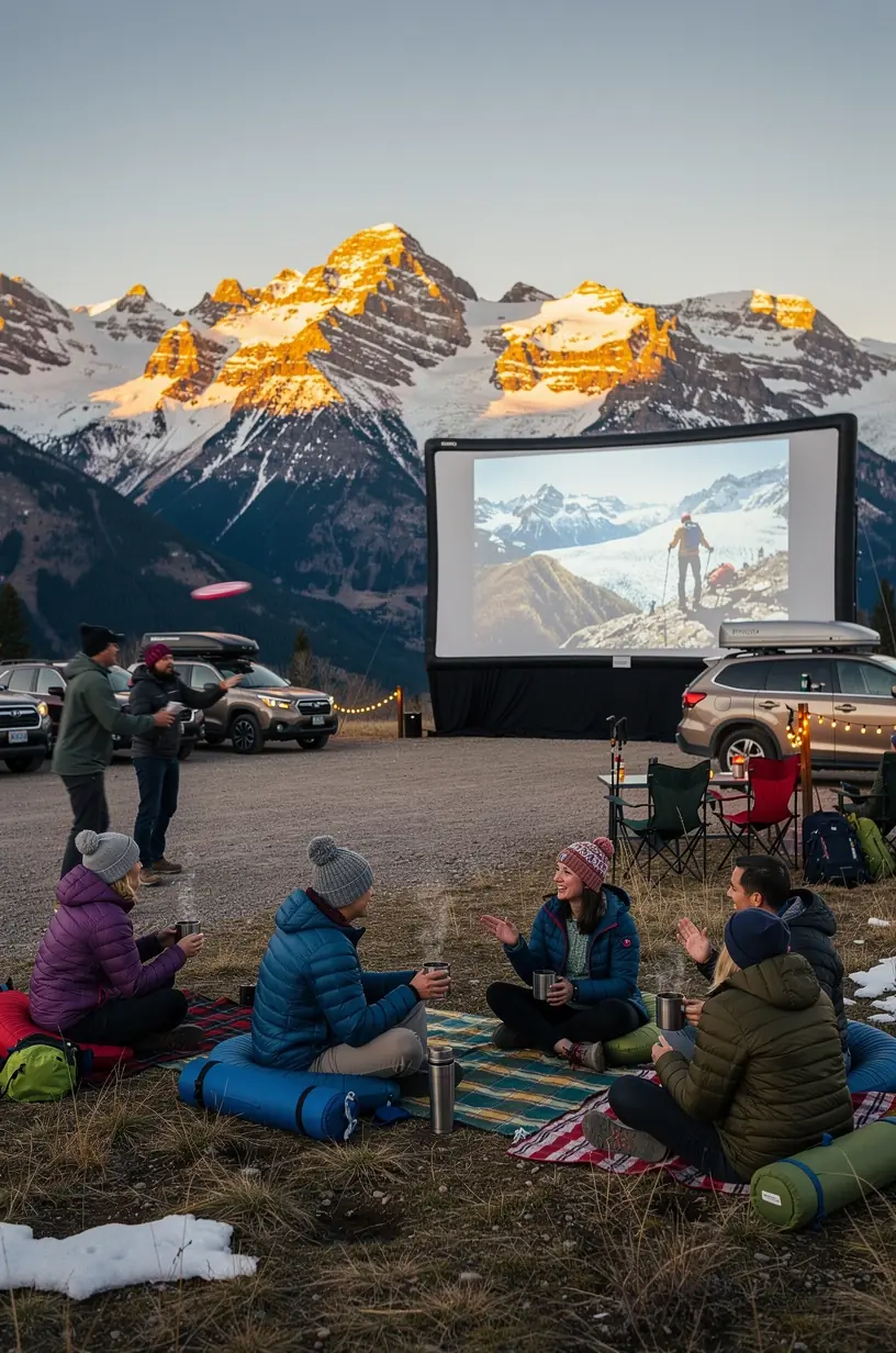 Сотрудник кинотеатра помогает гостям настроить аудиосистему в автомобиле перед началом показа под открытым небом